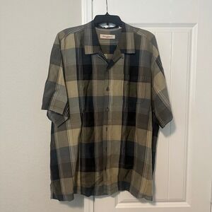 Tommy Bahama Men Size XLX Linen Blend Plaid Shirt Short Sleeve Button Up Hawaii